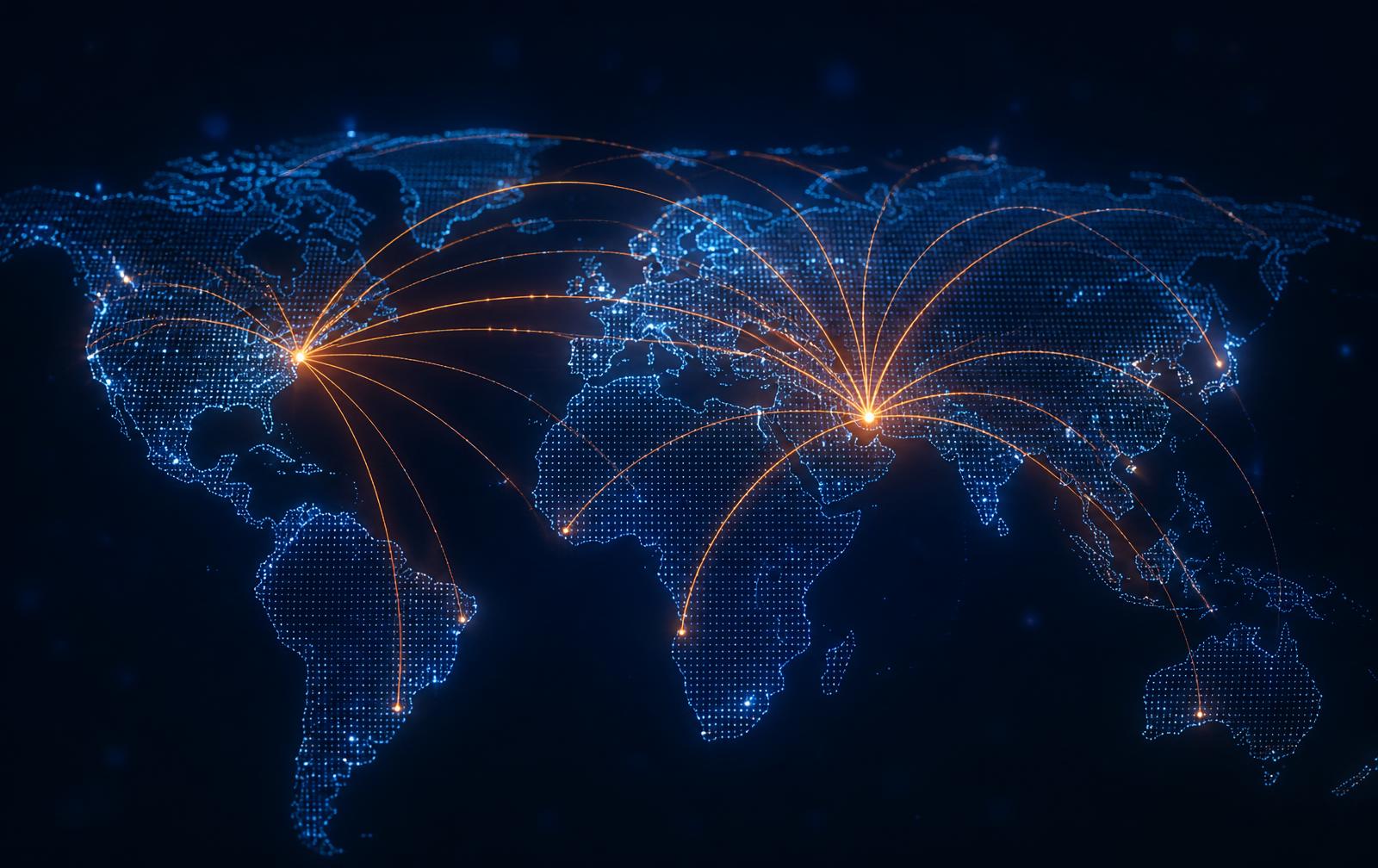 Global distribution network connecting New York and Dubai to markets worldwide